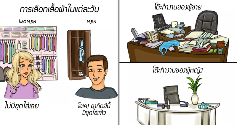 รวม 14 รูปภาพโชว์ “ความแตกต่างของหญิง VS ชาย” ในสถานการณ์ต่างๆ ที่แอบตรงซะด้วย