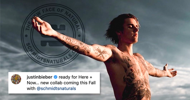 Justin Bieber ร่วมกับ Schmidt’s สร้างโรลออนระงับกลิ่นกาย ภายใต้ชื่อ “Here + Now”