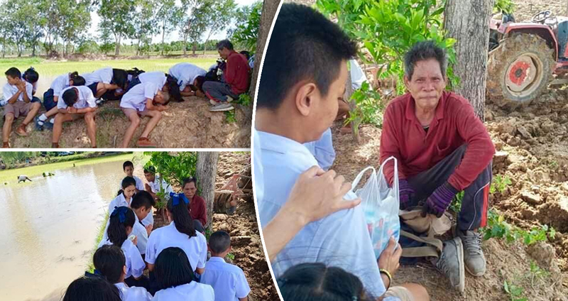 คุณครูวัยเกษียณเป็นปลื้ม เด็กๆ ตามมาไหว้ถึงท้องนาในวันไหว้ครู แม้จะหมดอายุราชการไปแล้ว