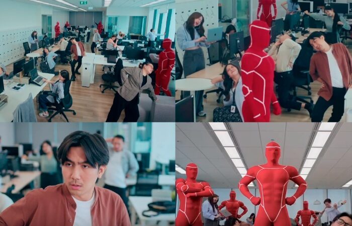 คลิปชาวออฟฟิศยืนนิ่ง แก๊งชายชุดแดง โผล่มาทำอะไรกัน!?